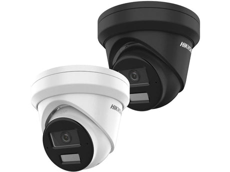 Hikvision ColorVu turret security cameras in white and black
